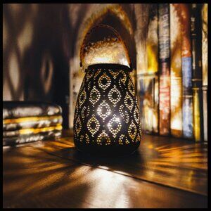 Vintage style Black and Gold Morroccan Metal LED Lantern